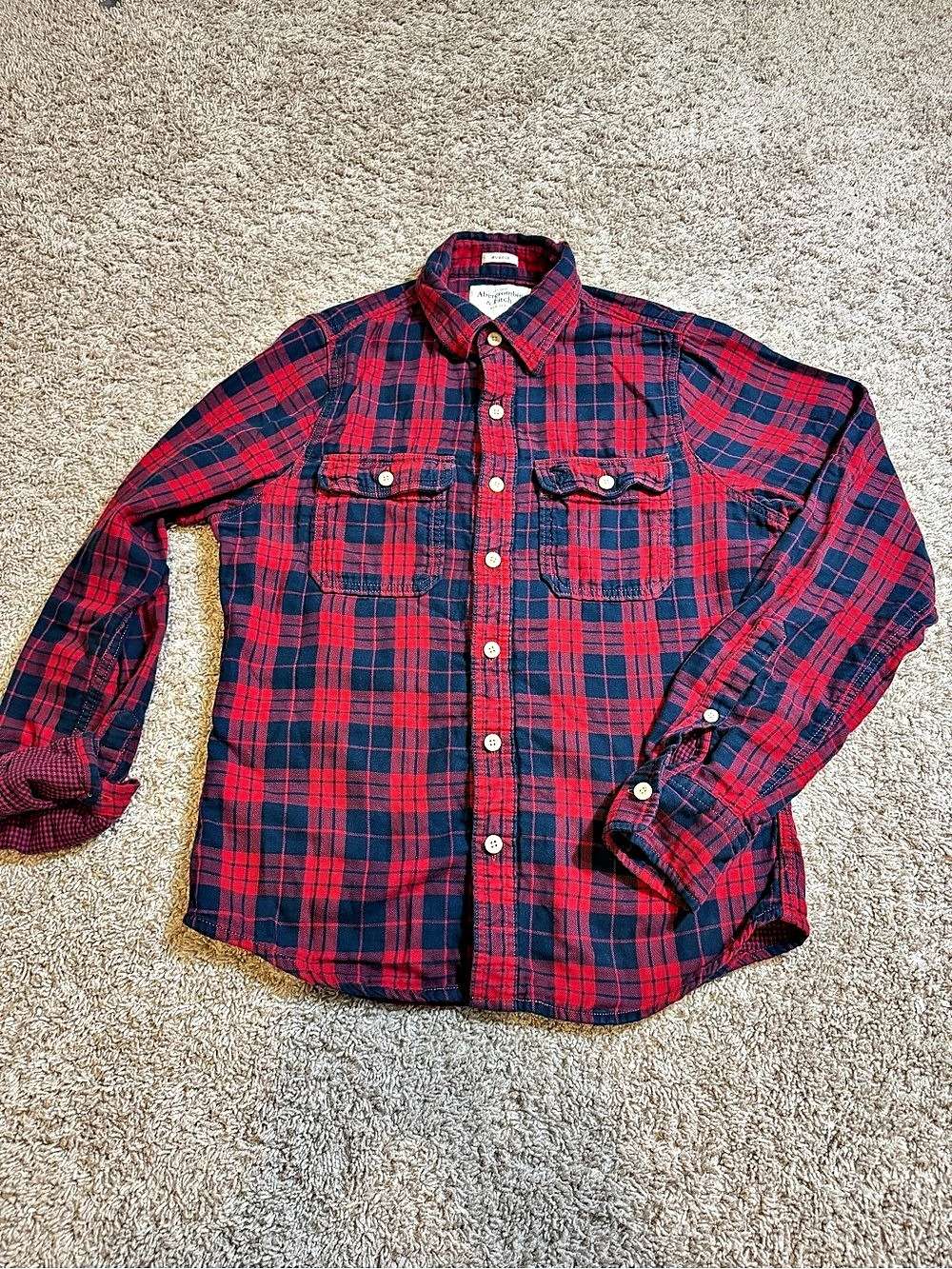 Vintage Abercrombie & Fitch Red & Blue Muscle Plaid Button-Down Shirt Size M
